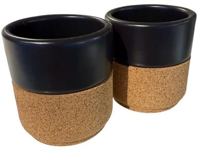 Alma Gemea | 2 stuks| Espresso kopje| Mat Zwart | Keramiek met kurk