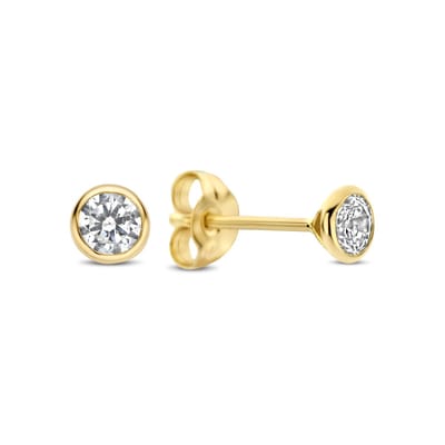 New Bling 9NBG-1046 – Gouden Oorbellen Dames – Oorknopjes Rond met Zirkonia – 14K Goud – 3,6 mm – Cadeau voor Vrouwen