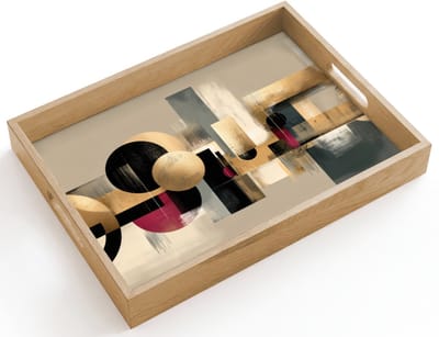 Dienblad hout 40x30 cm - Schootdienblad - Abstract - Vormen - Beige - Texturen - Borrelplank rechthoek - Plateau dienbladen