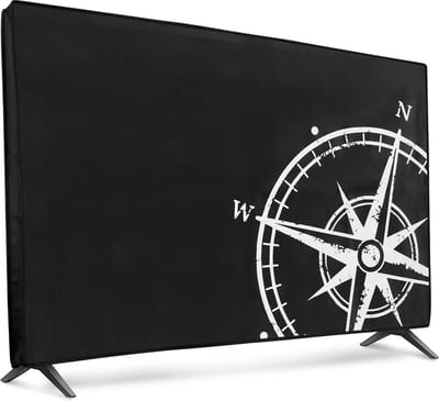 kwmobile tv hoes voor 24" TV cover - Beschermhoes voor televisie - Voor binnengebruik - Vintage Kompas design in wit / zwart
