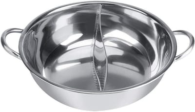 QUOVO® Hotpot Pan - Hot Pot Pan Chinees - Hot Pot Pan 2 Vaks - Zilver - 20cm x 32cm x 8cm