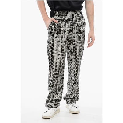 Dubbele jersey joggingbroek met monogrammotief in zwart-wit