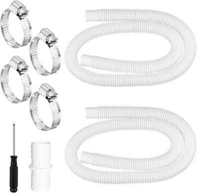 Set van 2 zwembadslangen 32 mm, 150 cm lang met 4 veiligheidsclips en 1 slangconnector, ideaal voor zwembadpomp en filterpomp toepassingen