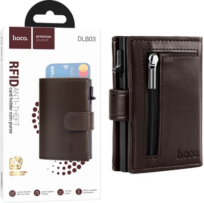 Hoco Pasjeshouder met Rits - Donker Bruin - Uitschuifbaar Creditkaarthouder mannen & Vrouwen - Anti-theft Portemonnee met RFID - 10 Pasvakjes Pop up Wallet met Brief- en Muntgeld Vakken