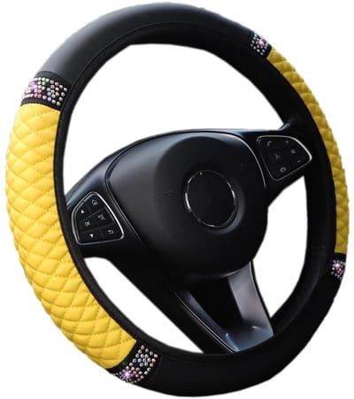 Allecto - Stuurhoes voor de auto - Comfortabele stuurhoes - Zacht leer - Geel - Universele auto-accessoires - Geschikt voor de meeste automodellen