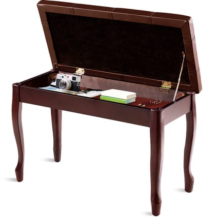 COSTWAY Pianobank Pianokruk van massief hout, pianobank gestoffeerd, pianozitbank, keyboardbank pianobank 75x35x49cm (bruin)