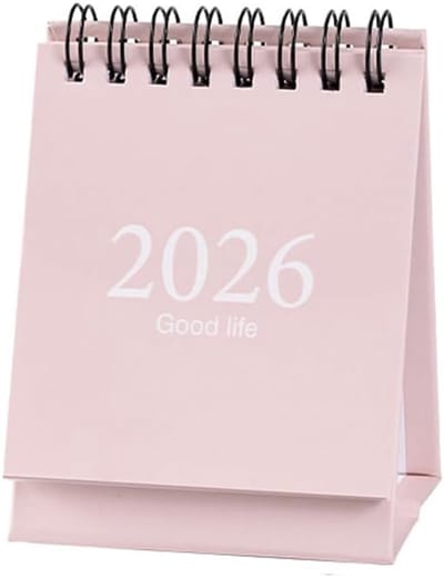 Bureaukalender - Kalender 2026 - Eenvoudig - Effen kleur - Cartoon minikalender - Creatieve bureaudecoratie - Draagbaar - Memo/bericht ornament - Januari 2026 tot juli 2027 - Kleine bureaukalender - 9,5 x 7,5 cm - Lotuswortel Roze
