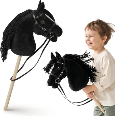 Stokpaard Zwart - Speelpaard Hobby Horse - Fantasierijk Spel - Verstelbare Teugels - 68 cm - Zwart