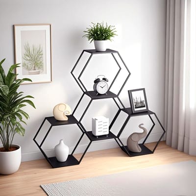 Wandrek Tand 4-delig wandplankenset zwart 32x37x19 cm [en.casa]