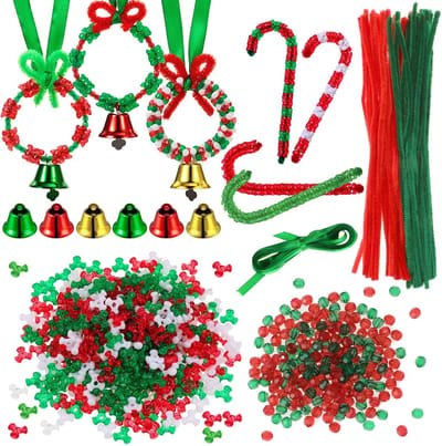 Cosensi- Kerstkralen 1200 stuks - Chenille Stengels 50 stuks - Groen Lint 5 meter - Belletjes 6 stuks - Knutselmateriaal voor Kinderen - Duurzaam en Lichtgewicht