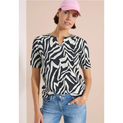 Shirt met gespleten hals met print
