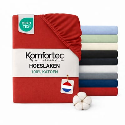 Komfortec Jersey Stretch Hoeslaken 140x200 cm - 23cm Matrasdikte- Rondom Elastiek - 100% Katoen - Rood