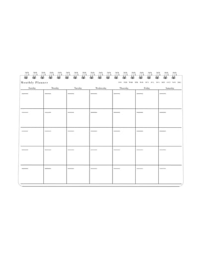 Maandelijkse Planner - 32x22.5cm - 300 gms papier - 6 vellen dubbelzijdig - Spiraalgebonden - Zonder omslag