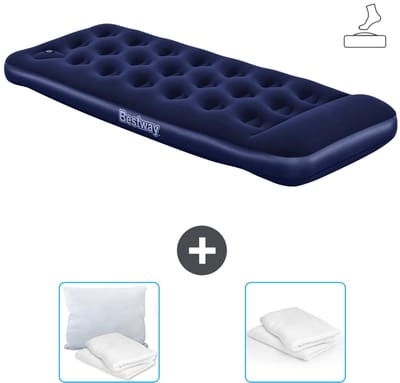 Bestway luchtbed - 1-Persoons - 76 x 185 x 28 cm - Blauw - Inclusief pomp - Kussen en Kussenbeschermer