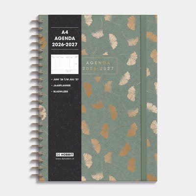 Hobbit - A4 Agenda 2026-2027 - Spiraal Agenda - 1 week op 2 pagina's - Harde Kaft - Agenda A4 (21 x 29,7 cm) - Ginkgo Goud