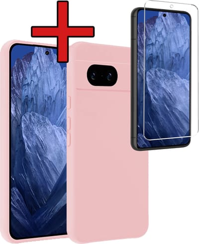 Hoesje - Met Screenprotector - Geschikt voor Google Pixel 8a - Sterk & Shockproof - Telefoon Hoes - Back Cover - Siliconen Case - Telefoonhoes - Lichtroze