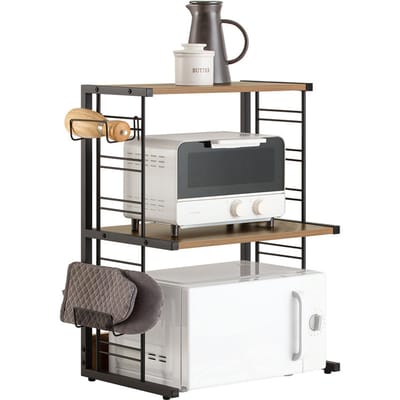 SoBuy KCR08-PF Keuken Magnetron Planken Dubbel Magnetron Rek Magnetron Plank 2 Tier Keuken Plank, Ijzeren Frame, Max Belasting 40kg