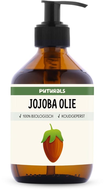 Puturals Jojoba Olie 100% Biologisch - 300ml - Puur en Koudgeperst - Jojoba Olie als Haarolie, Huidolie en Gezichtsolie - Rijk aan Omega 9 Vetzuren en Vitamine E - Golden Jojoba Olie - Bruine Glazen Fles + Pomp