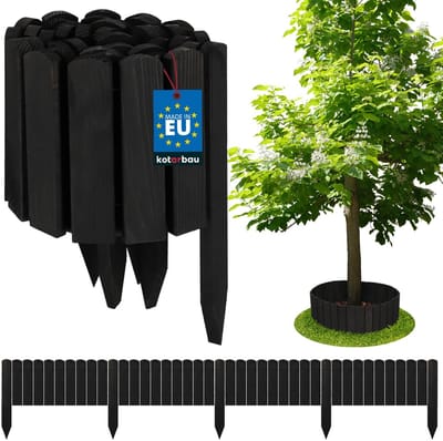 KOTARBAU® Bloembedrand, Rolborder, 200 x 20 cm, Antraciet, Tuinafscheiding, Houten Tuinhek, Borderrand, Palissade, Schapenhek, Tuindecoratie