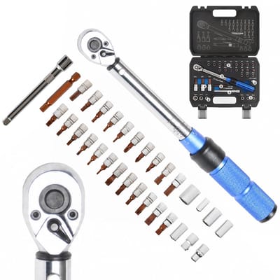 Fokelyi-Momentsleutel-1/4" 5-25Nm-Fietsgereedschap-Momentsleutel Fiets- 1 x 4" Extension Bar-6-7-8-10-13mm Sockets- in stevige opbergkoffer