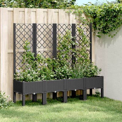 vidaXL - Plantenbak - met - latwerk - 160x40x142 - cm - polypropeen - zwart