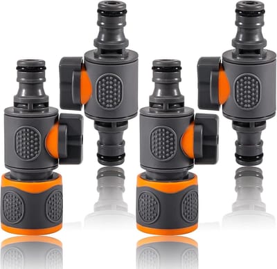 Set van 4 Tuinslang Fittingen met Controleklep, 16 mm Wateraansluitingen voor 1/2 Inch Tuinslangen met 2-Weg Controle voor Efficiënte Waterafvoer