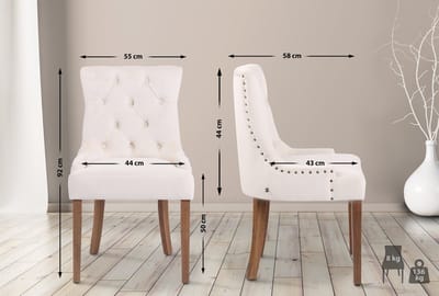 CLP Aberdeen Set van 4 eetkamerstoelen - Zonder armleuning - Hout - Fluweel - creme antiek licht