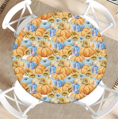 Ronde Tafelhoes - Elastische Tafelbedekking - Buiten Eten - Waterafstotend - 90 cm Diameter - Herfst Pompoen