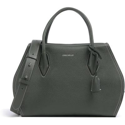 COCCINELLE Leren Schoudertas Handtas Lord Handbag Grained Leather Alga Donkergroen