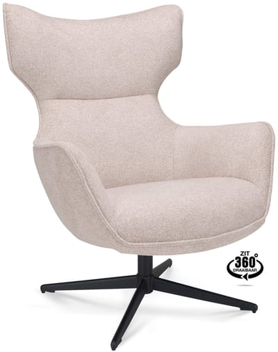 Icon Living - Fauteuil Braven - Stof Leo Sand - Poot Zwart 360° Draaibaar
