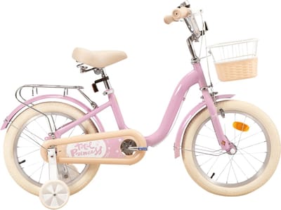 Kinderfiets – Voor kinderen van 3-10 jaar – Met zijwieltjes, fietsmandje en bagagerek – Roze, 41 cm