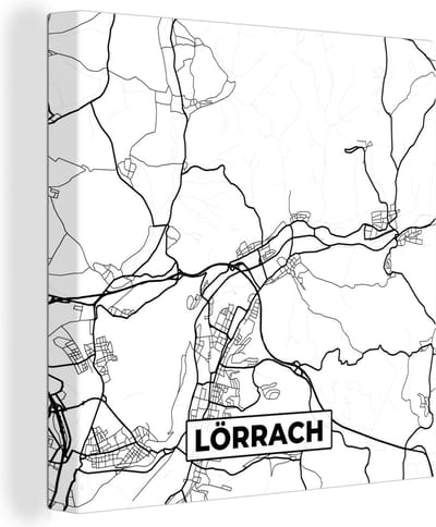 Canvas Schilderij Plattegrond - Kaart - Lörrach - Stadskaart - 20x20 cm - Wanddecoratie