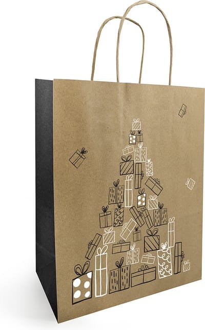 Luxe Kerstmis / Kerst / Sinterklaas Kerstboom Kadootjes / Verjaardag Kraft Papieren Feesttassen - 22 cm hoog / Cadeautas / Draagtassen - Tasjes - Goodiebags handvat - Zakjes - Gedraaid handvat | Kado - Cadeau - Geschenk - Verpakking - DH collection