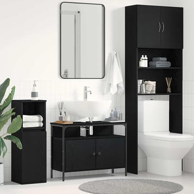 vidaXL - Wastafel - kabinet - voor - de - badkamer - Zwart - eiken - 80 - x - 30 - x - 60 - cm