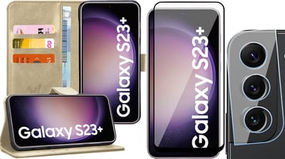 Hoesje geschikt voor Samsung Galaxy S23 Plus - Screenprotector FullGuard & Camera Lens Screen Protector - Book Case Kunstleer Pasjeshouder Goud