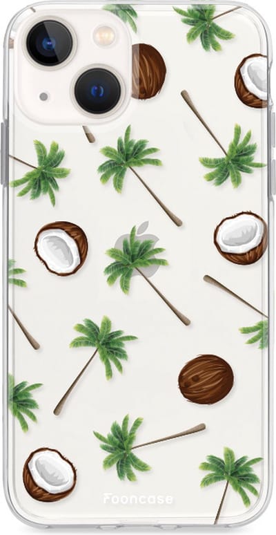 Fooncase Hoesje Geschikt voor iPhone 13 - Shockproof Case - Back Cover / Soft Case - Coco Paradise / Kokosnoot / Palmboom