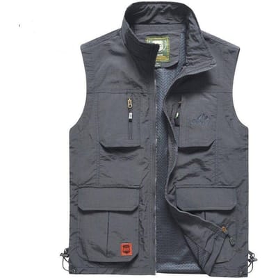 Zomer Heren Vest Buiten Gebruik Mesh Dun Staande Kraag Jas Atletisch Sneldrogend Vest Vissen Paard Clip Schouder 4XL gray
