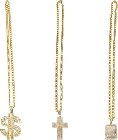 Pooier set - 3 kettingen - strass - dollar - plaat - kruis - Hiphop - rapper - pimp - Maffia