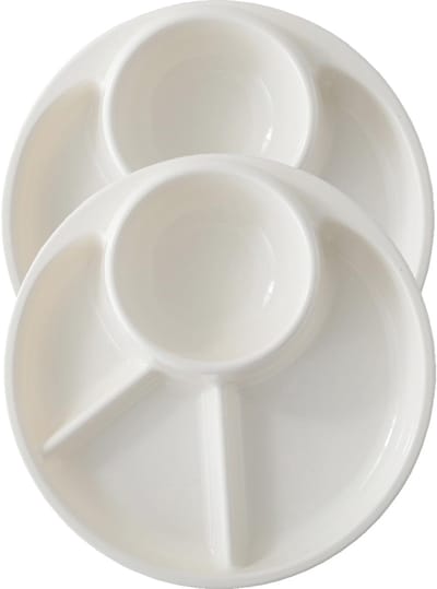 Dinerbord - Valbestendige borden met vakken - Set van 2 ronde plastic bordenIdeaal voor portiebeheersing, kamperen, buitenactiviteiten en dagelijks gebruik - 9 inch - Wit
