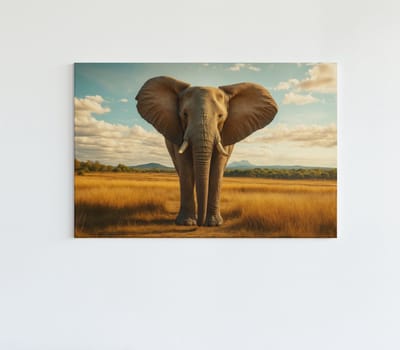 Canvas Schilderij - Olifant op Savanne - Dieren Wall Art - 60x40 cm