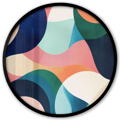 Poster in lijst Rond - Fotolijst 40x40 cm - Posters - Abstract - Blauw - Roze - Ronde posterlijst zwart - Decoratie - Wanddecoratie woonkamer - Muurdecoratie slaapkamer