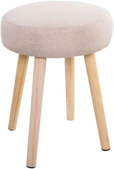 Houten Voetenbank - Krukje Poef - Ontspannen Zitten - Massief Houten Frame - Compact Ontwerp - Khaki