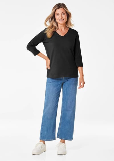 Shirt met V-hals - zwart - Gr. 38 van Goldner Fashion