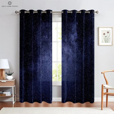 Echte Sterrenhemel Print Gordijnen, 3D, Op Maat, Woonkamer, Studeerkamer, Huisdecoratie, Hoge Kwaliteit Hoge Kwaliteit Duurzaam W50xH130(CM)x2PCS&Rod pocket