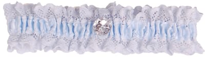 Kousenband blauw met kant en strass knoopje