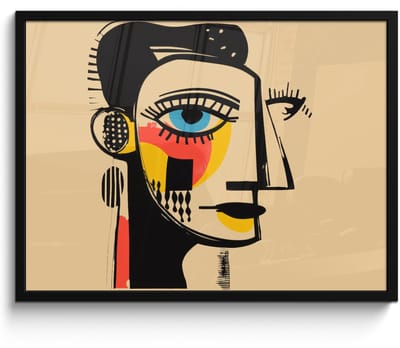 Poster in lijst - Fotolijst 80x60 cm - Posters - Geometrisch - Felle kleuren - Kubistische stijl - Posterlijst zwart - Decoratie - Wanddecoratie woonkamer - Muurdecoratie slaapkamer
