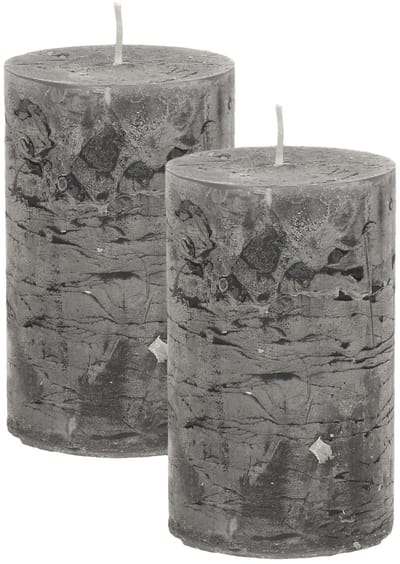 Atmosphera Stompkaars/cilinderkaars - 2x - antraciet - 5 x 8 cm - klein rustiek model