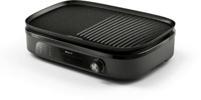 Philips Tafelgrill HD6210/90 - Instelbare temperatuur, Antikleef laag, Bak- en Grillplaat, 1250 cm2 oppervlak, 2400W - Zwart