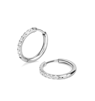 Shiny oorringen met steentjes 10mm | stainless steel