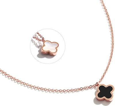 Clover Ketting - Zwart / Wit - Rosekleurig | Bijoux | 40 + 5 cm | Fashion Favorite